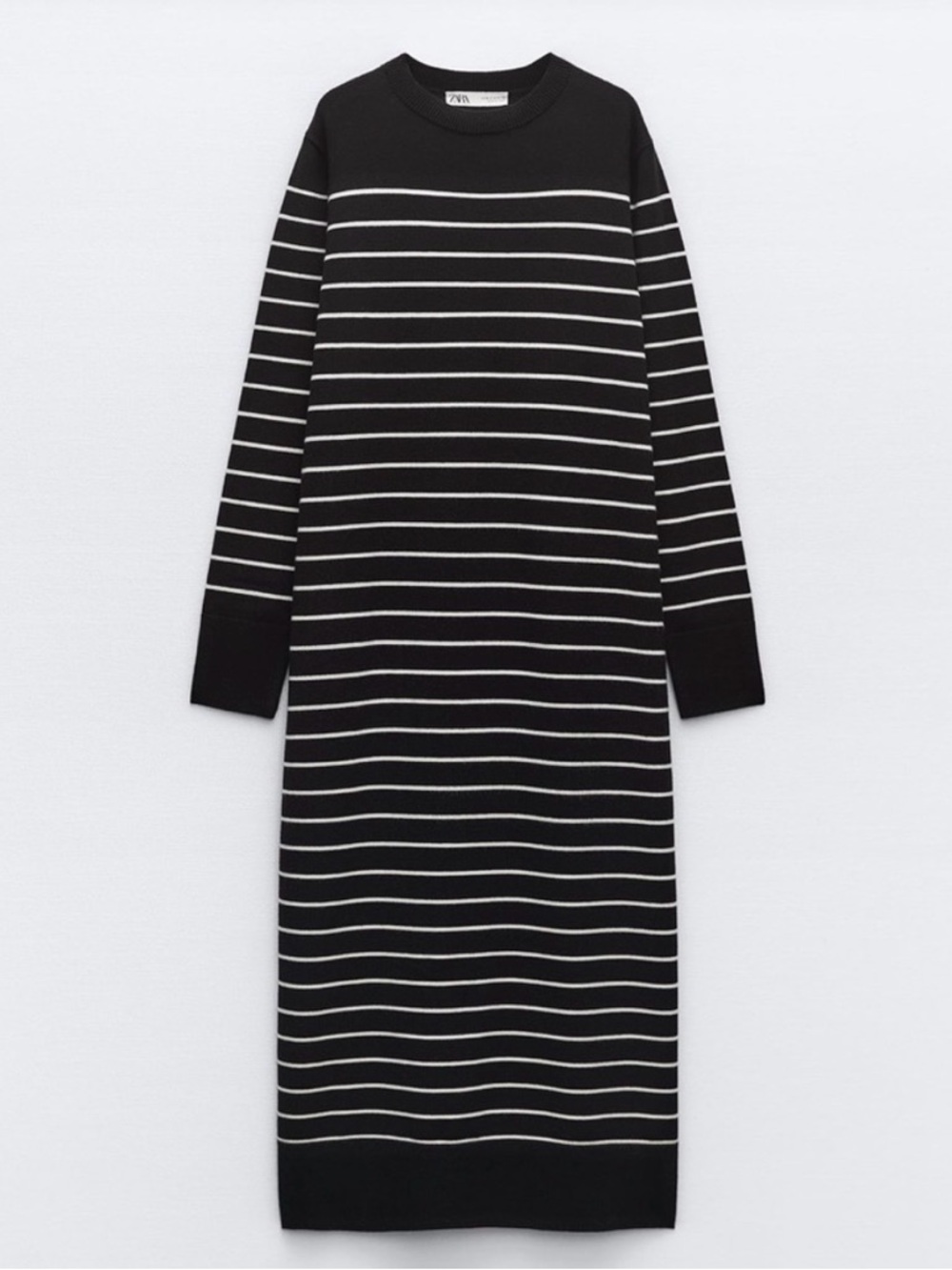 Zara Black and White Striped Long Sleeve Knitwear Maxi Dress size Large